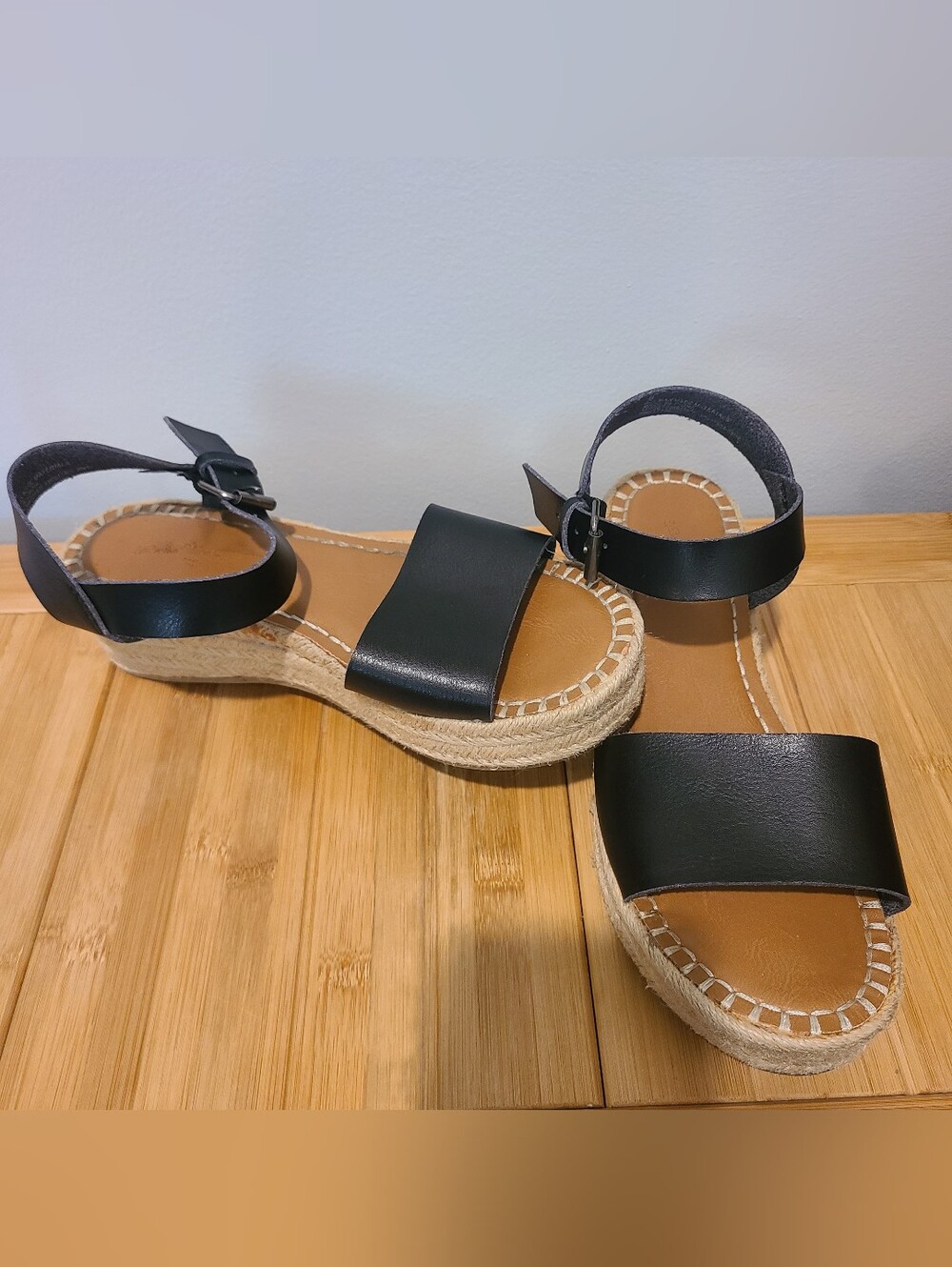 Black Strappy Wedge Sandals Rope Universal Thread Size 8 - Picture 6 of 6